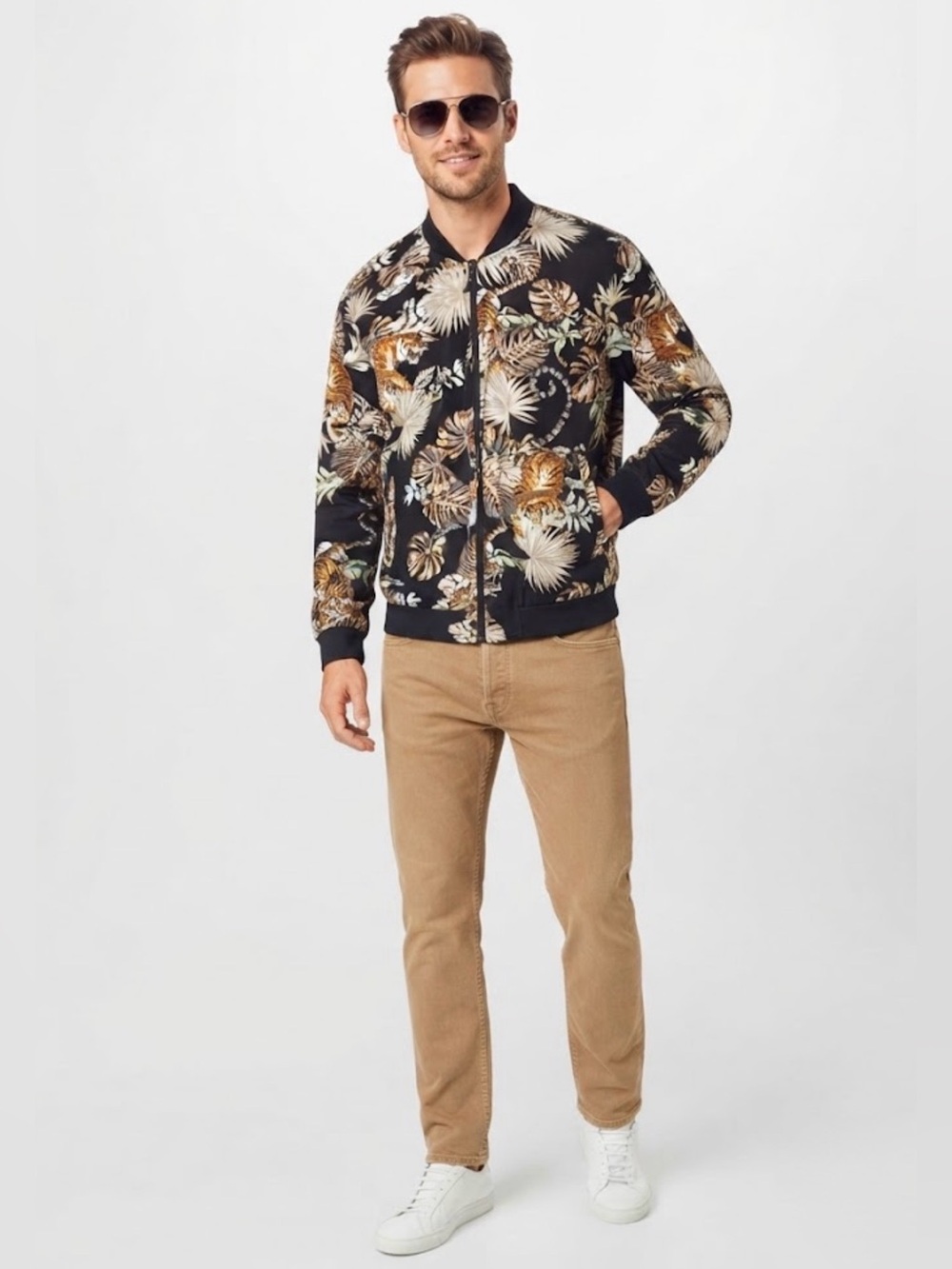 Denim & Flower Ricky Singh Black Tiger Palm Leaf Bomber Jacket XL